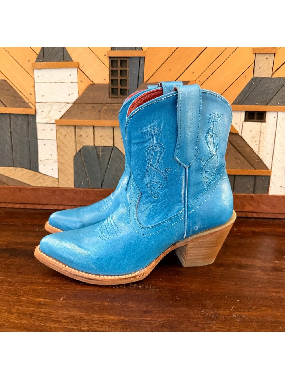 Ferrini Pixie Leather Cowboy Western Boots Turquoise Blue Women's 8.5B